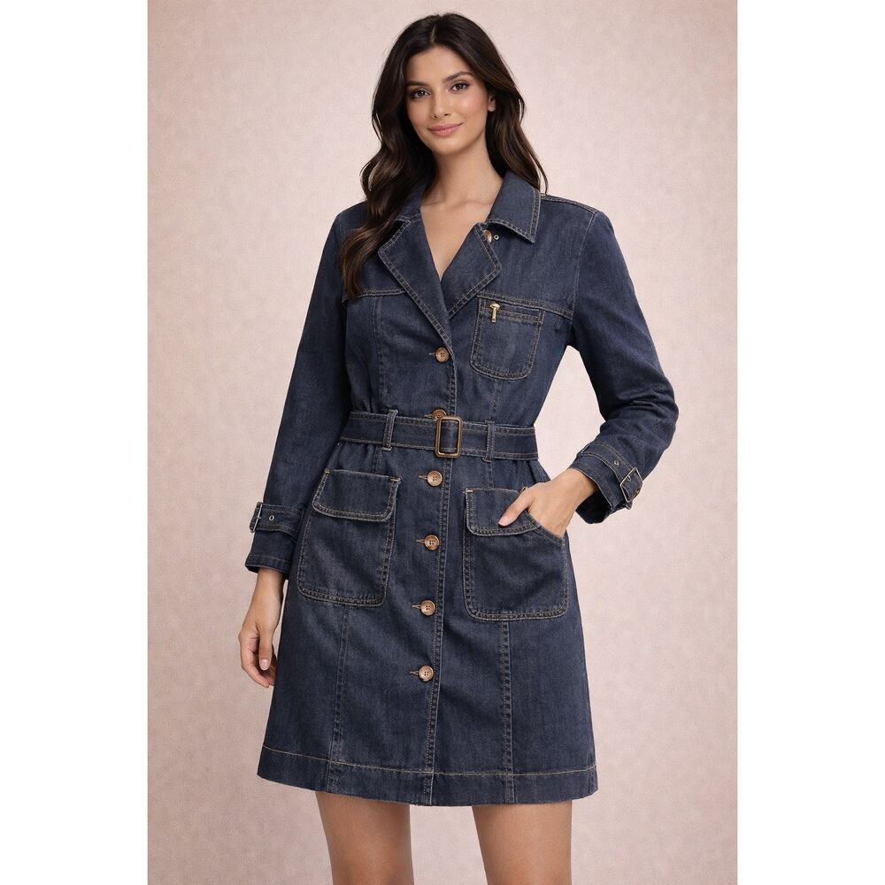 AK Medium Trench-style coat  a belted waist, button-up front,